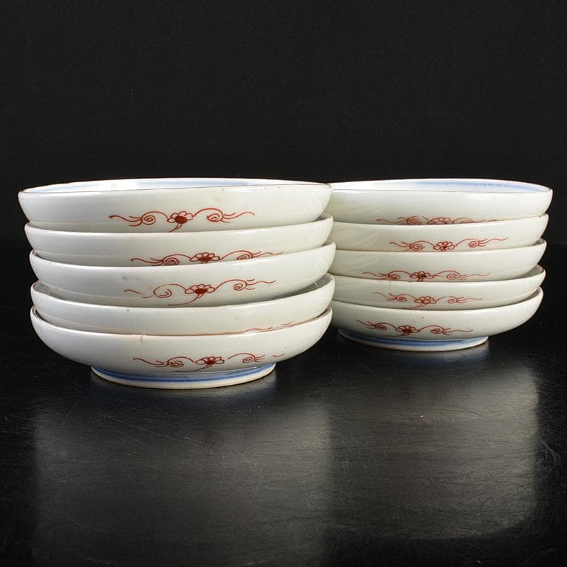 瀬戸焼　古瀬戸　染付桃釉　金魚文　手塩皿　十客　C　R7355