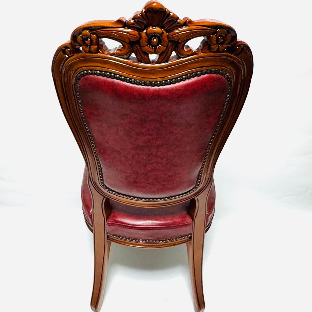 イタリア アンティーク風 マホガニー 猫足 ダイニングチェア レッド レザー