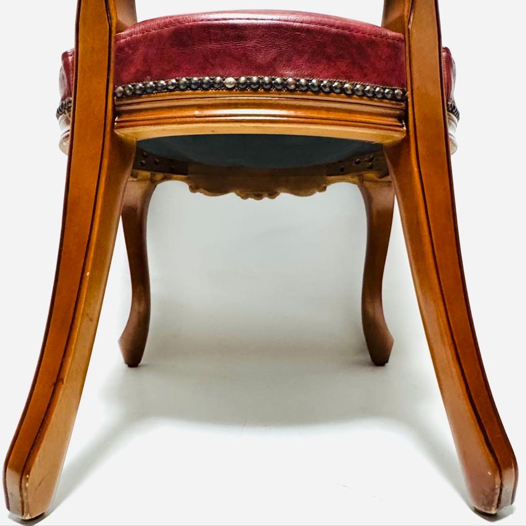 イタリア アンティーク風 マホガニー 猫足 ダイニングチェア レッド レザー