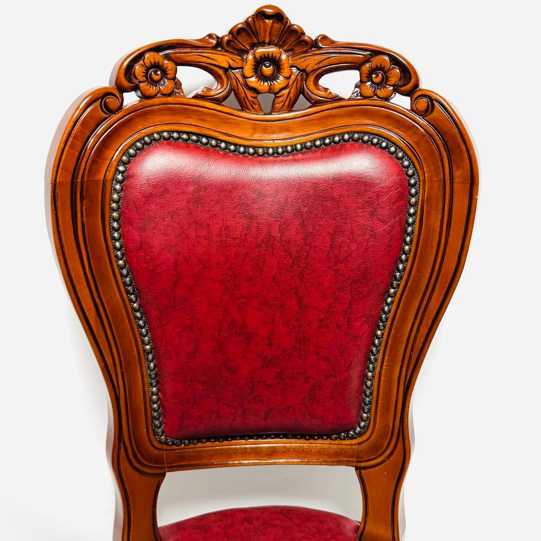 イタリア アンティーク風 マホガニー 猫足 ダイニングチェア レッド レザー