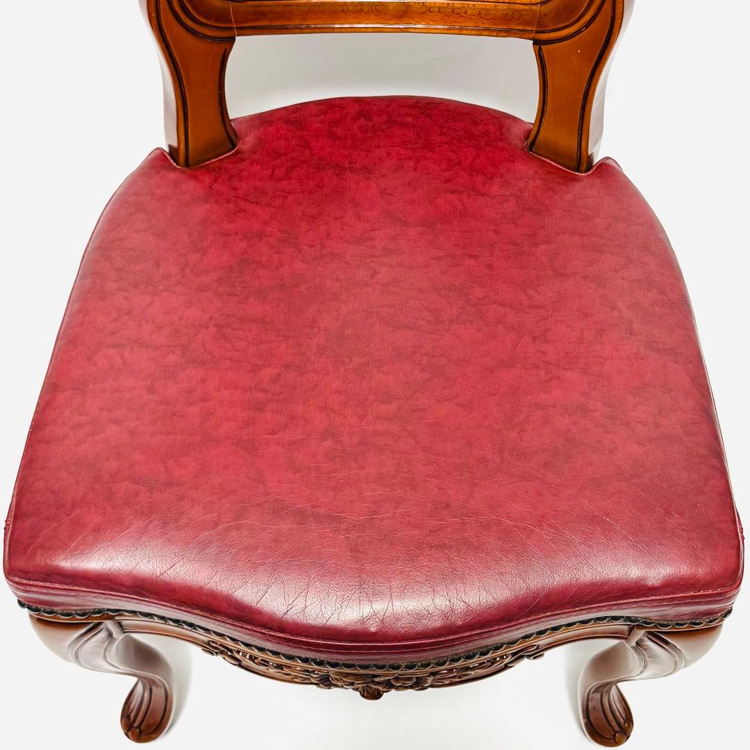 イタリア アンティーク風 マホガニー 猫足 ダイニングチェア レッド レザー