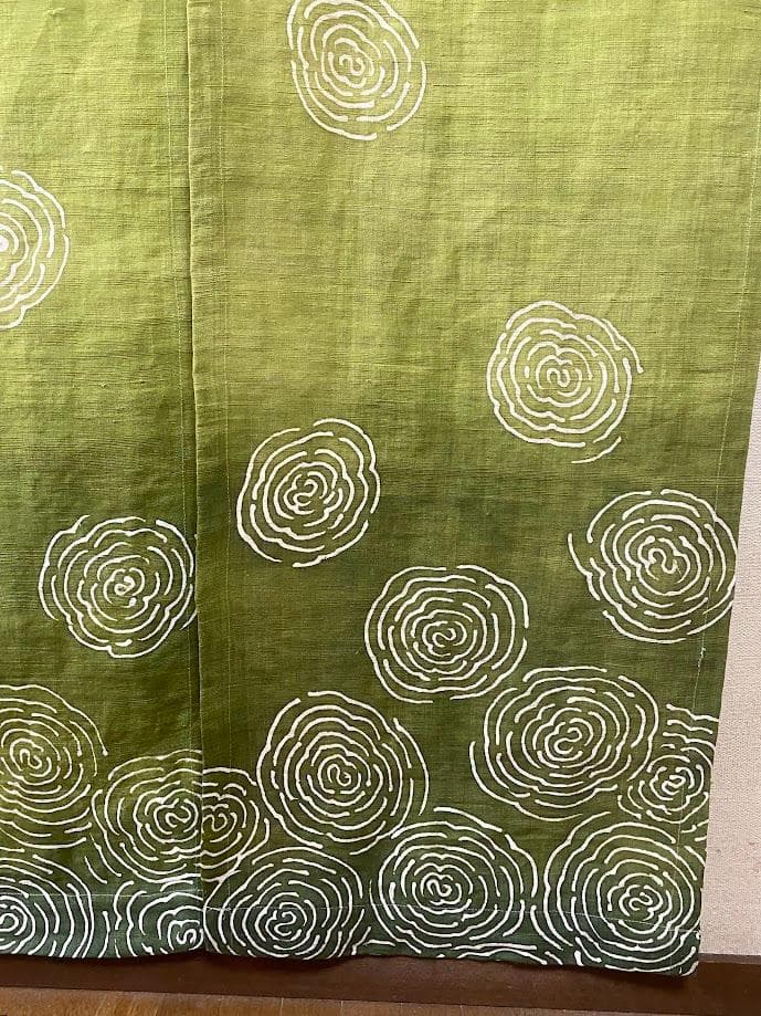 筒描き手染め暖簾【渦潮】麻のれん　巾80×181cm　本染　一点物　アンティーク