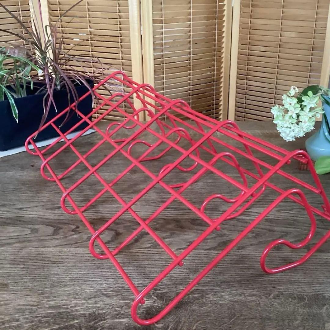 ワイヤー　ラック　棚　70s レトロ　ポップ　レッド　壁掛け棚　壁 昭和 ラック