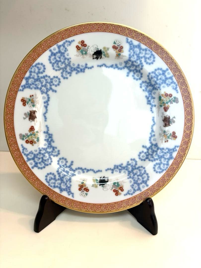 香蘭社 染錦唐草遊犬の図 ディナー皿 新品未使用 名品 定価66000円