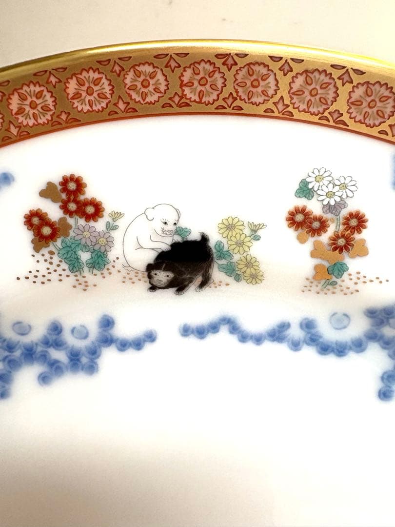 香蘭社 染錦唐草遊犬の図 ディナー皿 新品未使用 名品 定価66000円