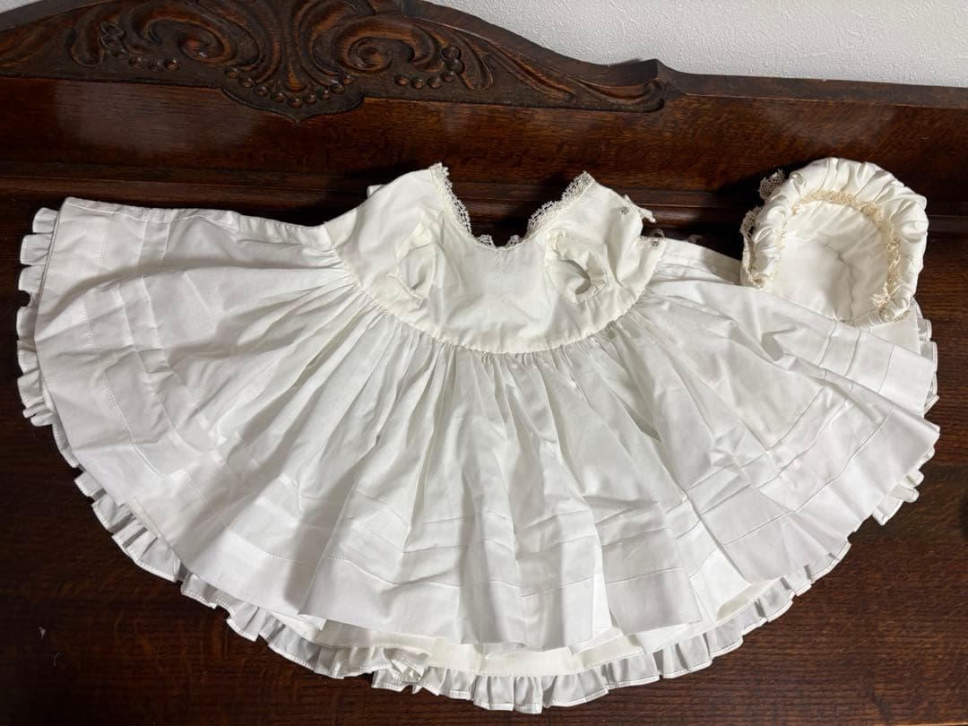 アンティークドール ビスクドール ドレス ボネ コットンシルク ピンク レース