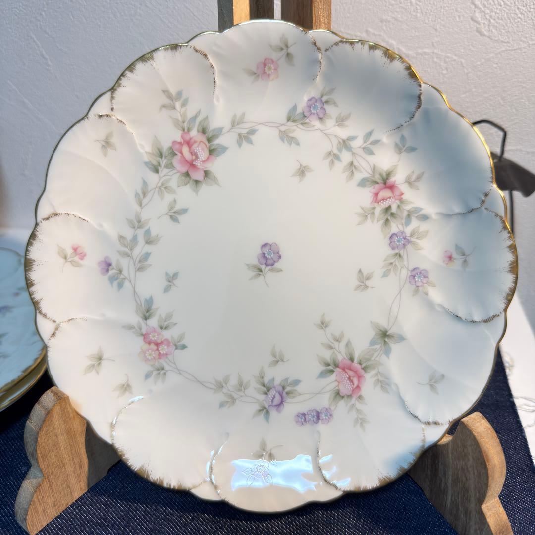 ナルミ ボーンチャイナ ヘリオス ケーキ皿 6枚 19cm 刷毛目金彩 希少