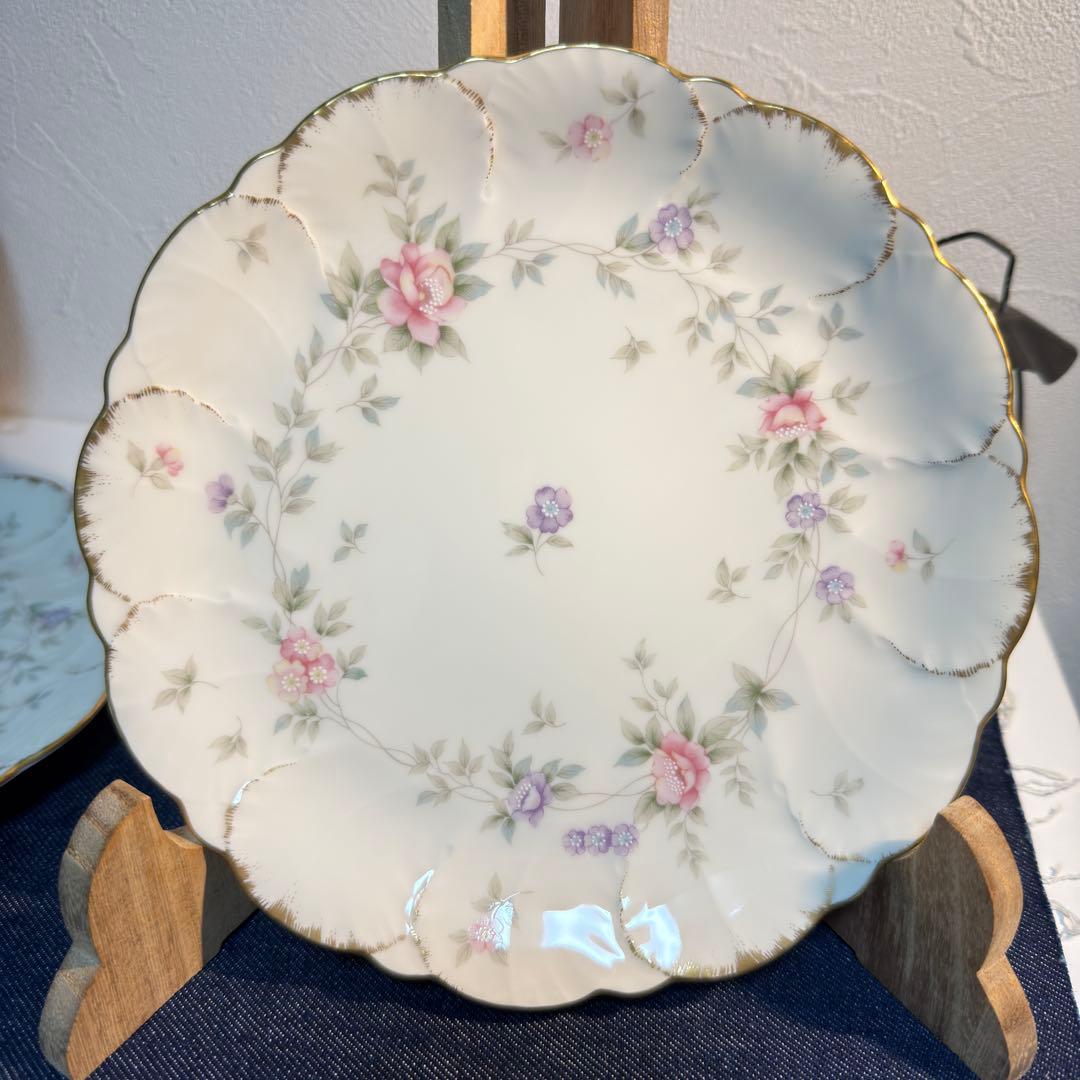 ナルミ ボーンチャイナ ヘリオス ケーキ皿 6枚 19cm 刷毛目金彩 希少