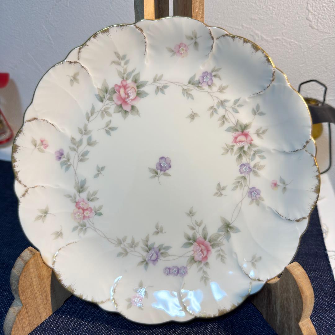 ナルミ ボーンチャイナ ヘリオス ケーキ皿 6枚 19cm 刷毛目金彩 希少