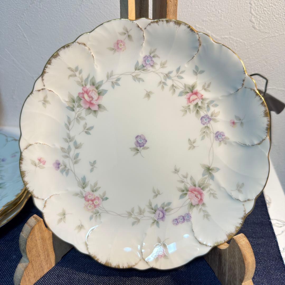 ナルミ ボーンチャイナ ヘリオス ケーキ皿 6枚 19cm 刷毛目金彩 希少