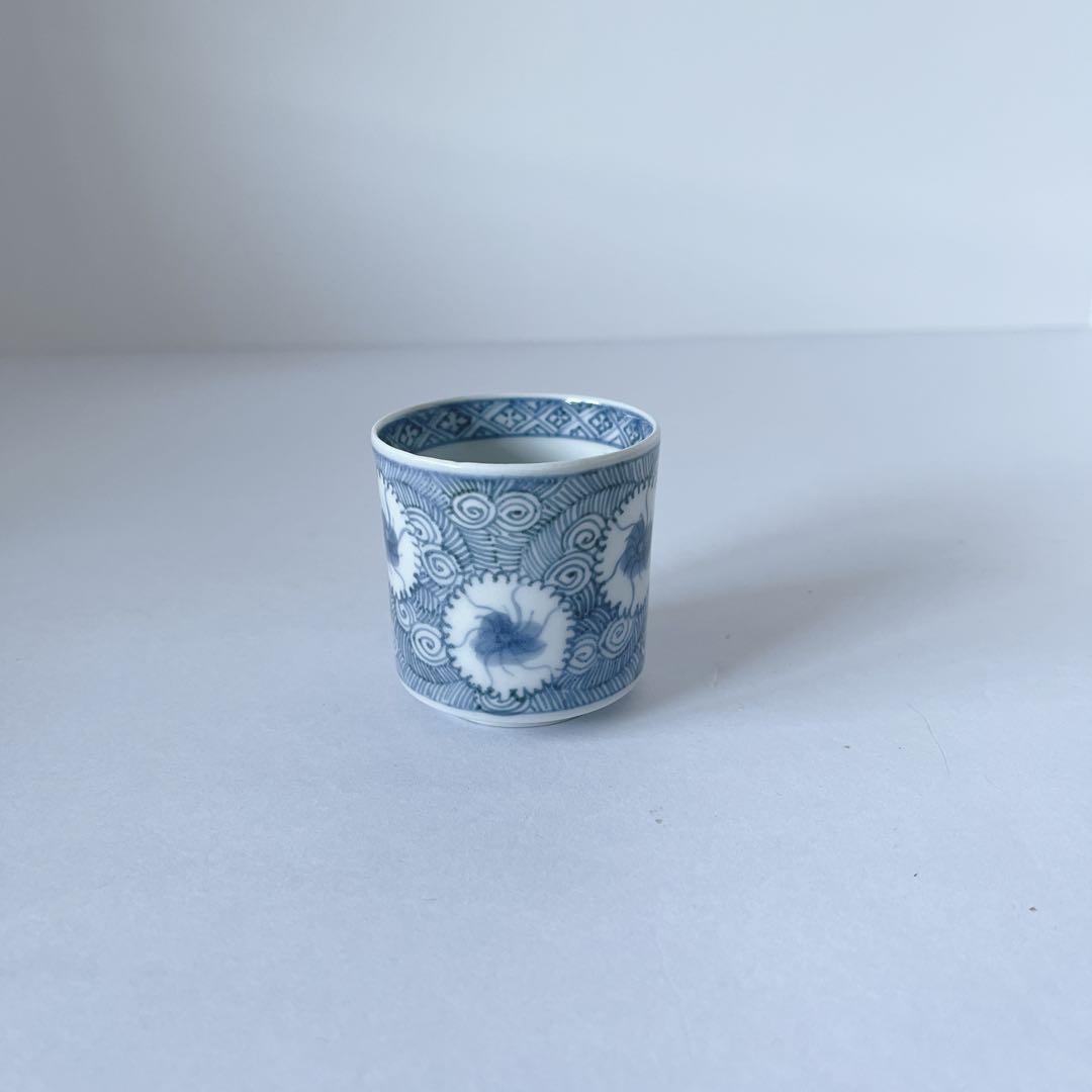 古伊万里　染付　撫子　渦花文　覗き猪口　酒器 骨董