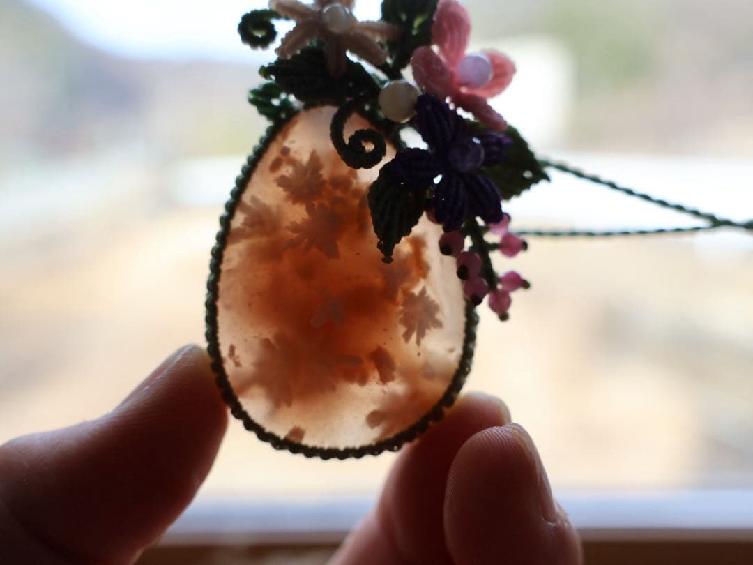 桜瑪瑙　マクラメ　ネックレス