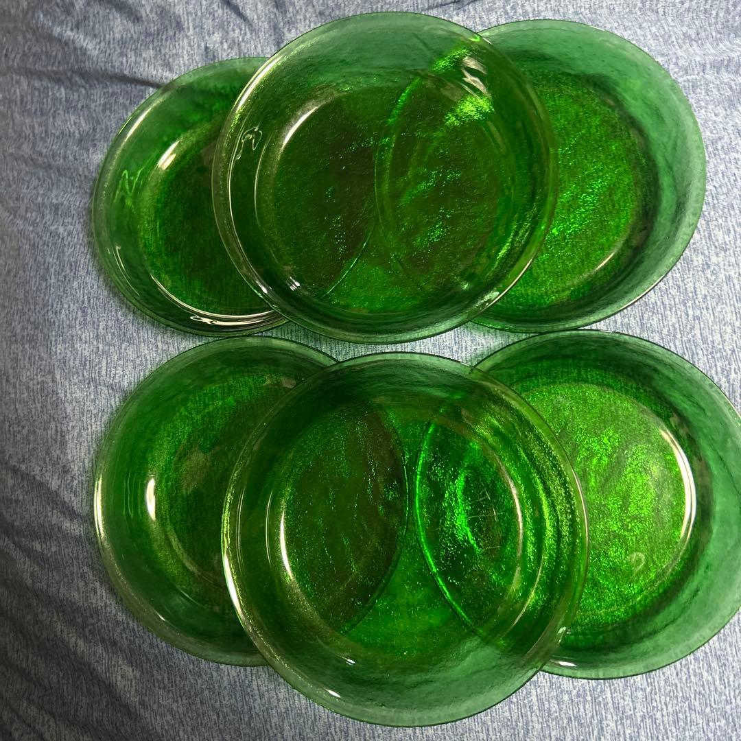 アンティーク アルコロック Sierra フランス製 ボウル 緑6枚 茶色皿1枚