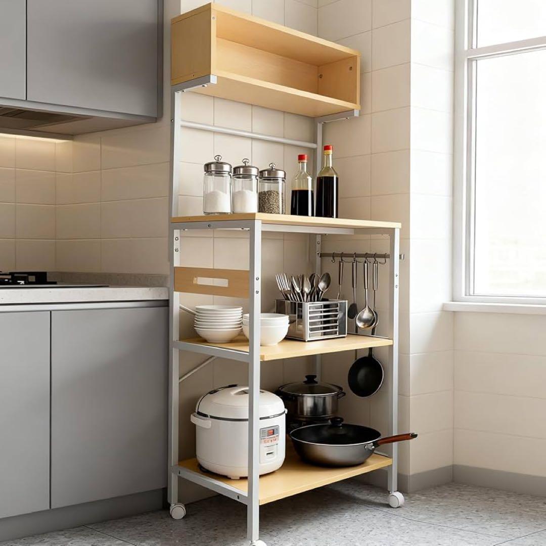 レンジラック レンジ台 2口コンセント USBポート付き スライド式棚