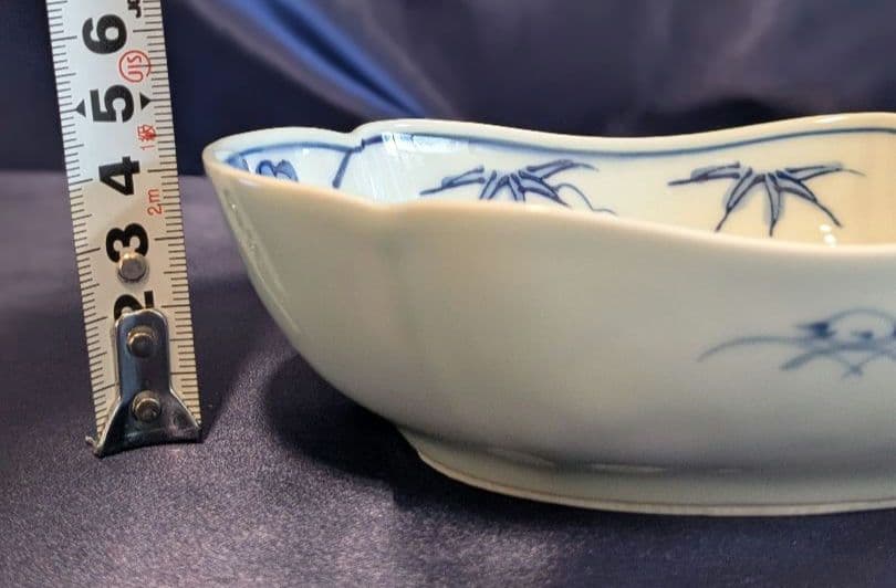 賞美堂　其泉窯　染付竹草花文木瓜形向付　5枚セット　小鉢