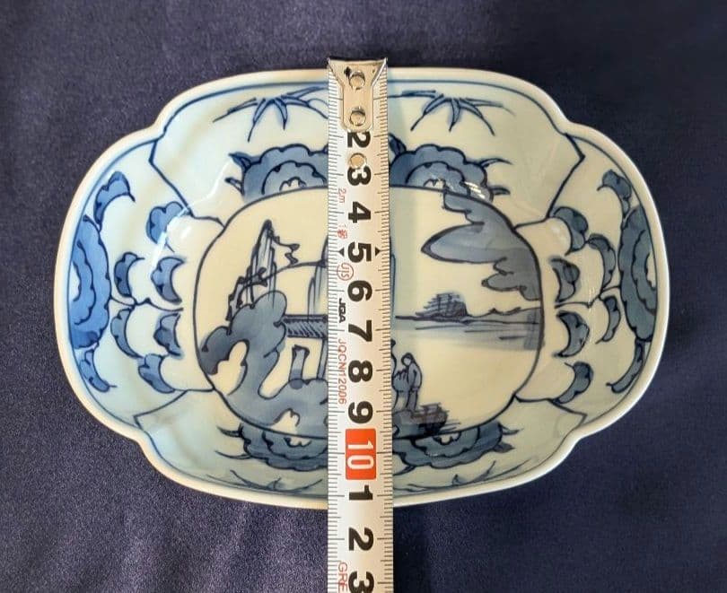 賞美堂　其泉窯　染付竹草花文木瓜形向付　5枚セット　小鉢