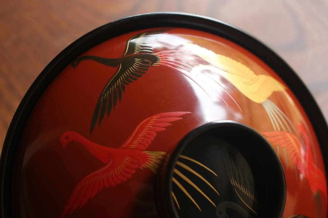 デッドストック！上質朱漆に極上鳳凰蒔絵の大平椀2点（検輪島塗蒔絵椀煮物椀雑煮椀