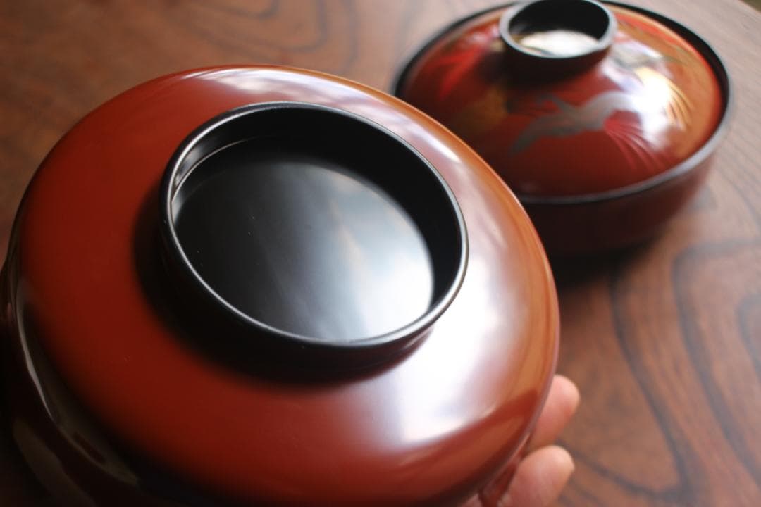 デッドストック！上質朱漆に極上鳳凰蒔絵の大平椀2点（検輪島塗蒔絵椀煮物椀雑煮椀