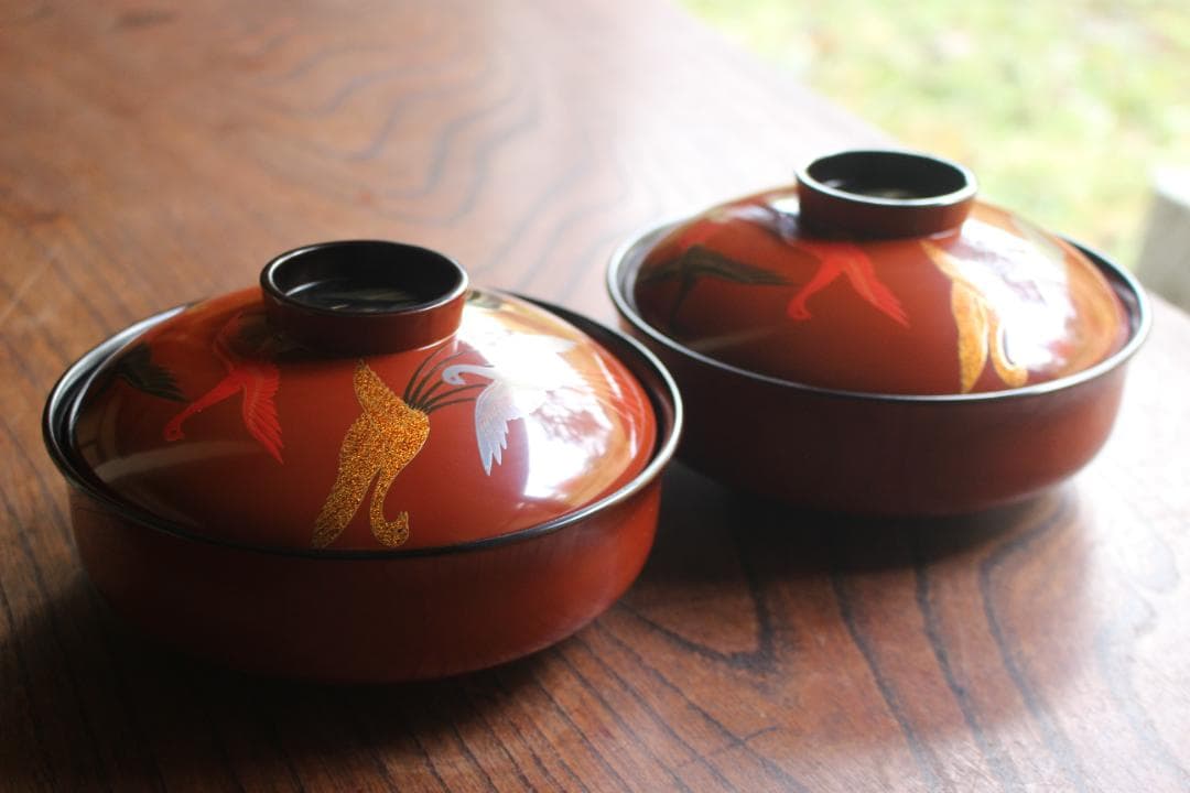 デッドストック！上質朱漆に極上鳳凰蒔絵の大平椀2点（検輪島塗蒔絵椀煮物椀雑煮椀