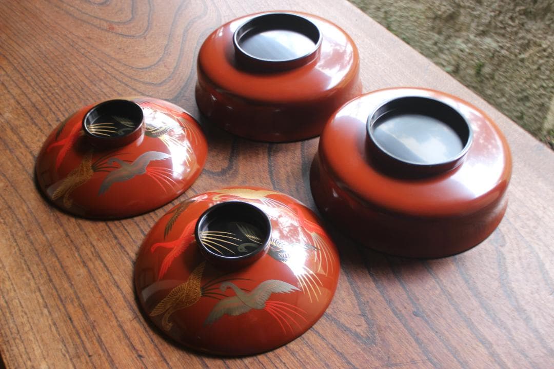 デッドストック！上質朱漆に極上鳳凰蒔絵の大平椀2点（検輪島塗蒔絵椀煮物椀雑煮椀