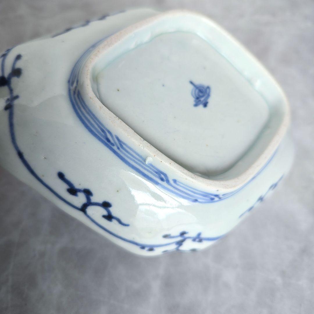 無傷完品　古伊万里　染付　変形皿　江戸時代　型紙摺　印判　骨董　金継ぎ