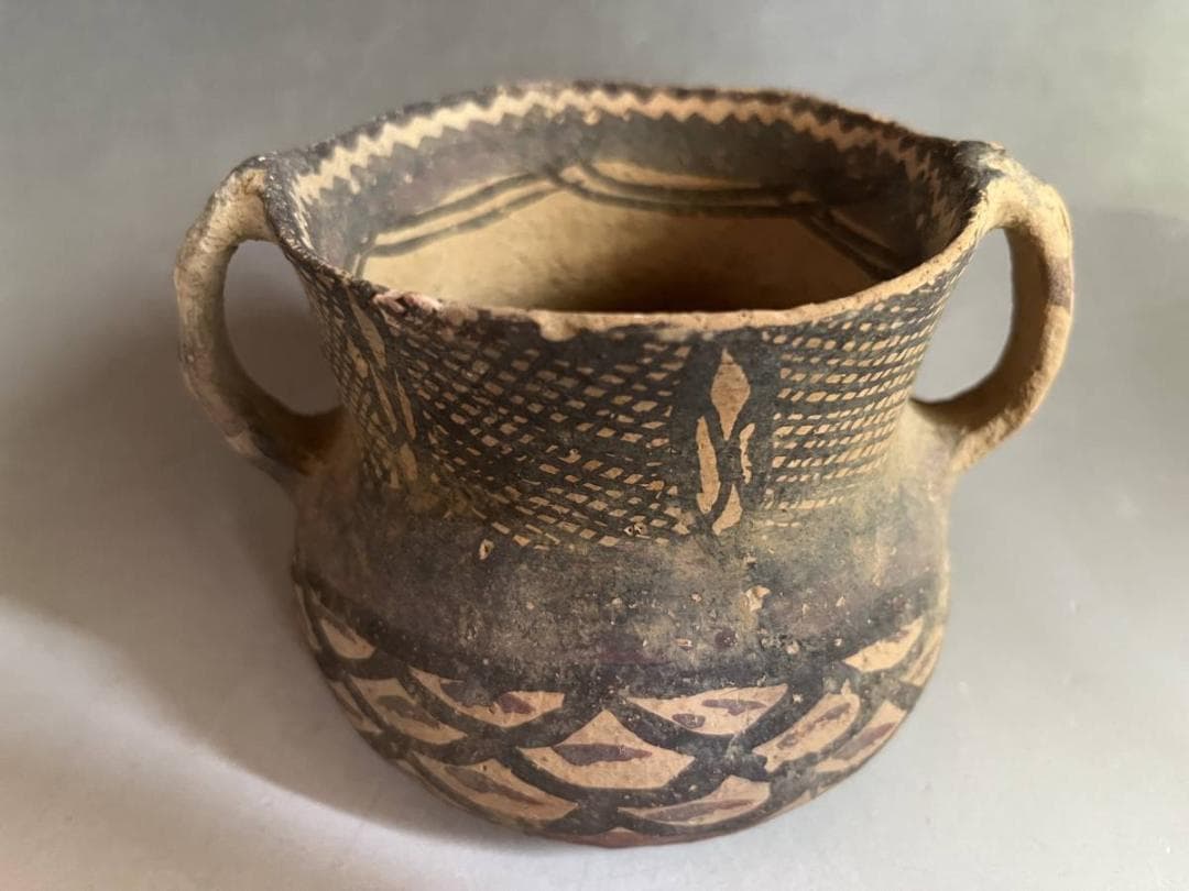 須恵器■土器 耳付き 口広 手持ち 土物 網目 古美術 時代物 骨董品■