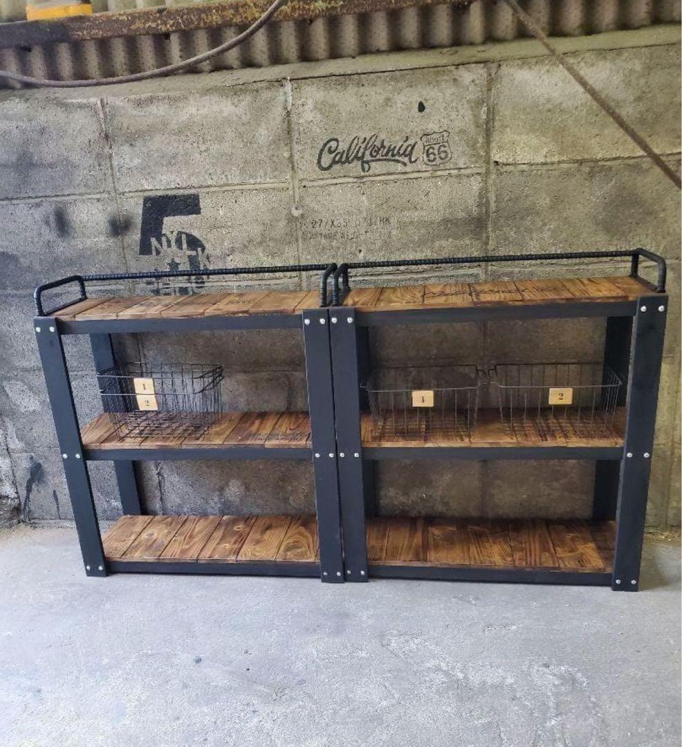 【かごつき】男前インテリア　棚　２台　植物　多肉植物　インダストリアル 0210