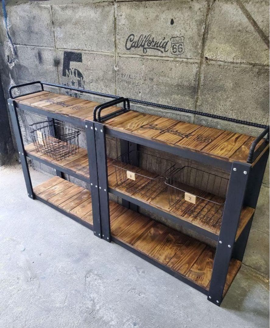 【かごつき】男前インテリア　棚　２台　植物　多肉植物　インダストリアル 0210