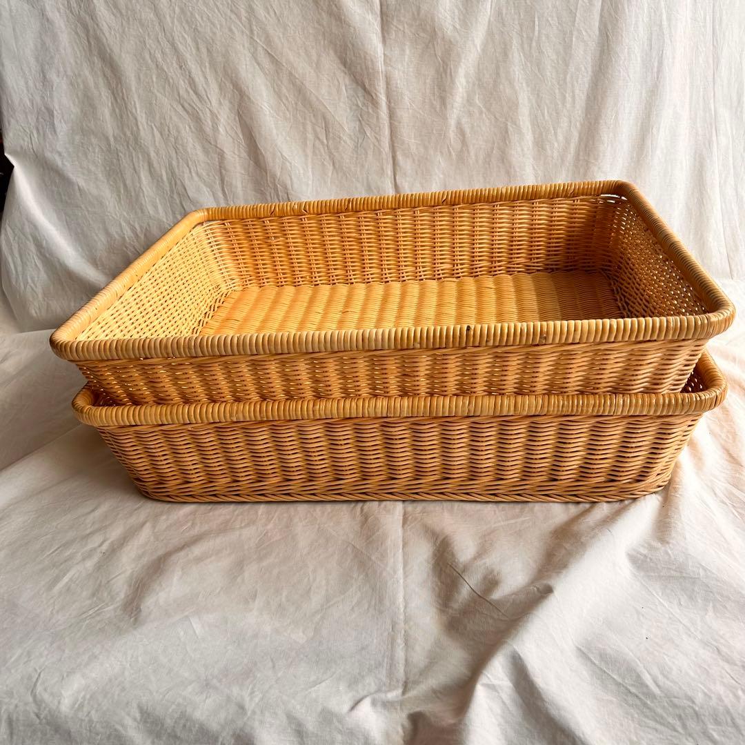 【新品】籐製 長方形バスケット 大型サイズ　2個セット‼️ラタンカゴ