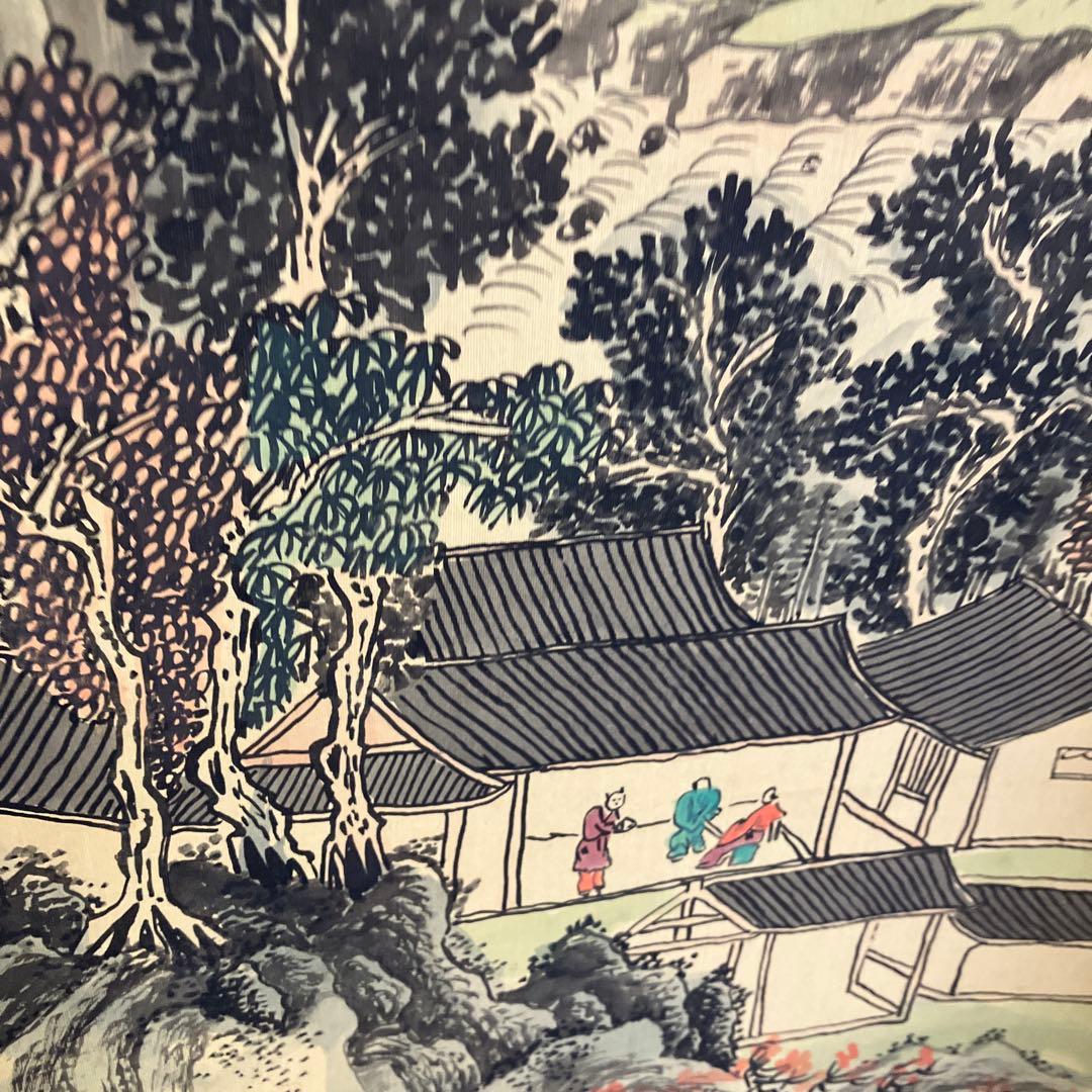 掛け軸 山水風景図 春山遊興図 絹本（または紙本） 骨董品 古美術 壁掛け 和室