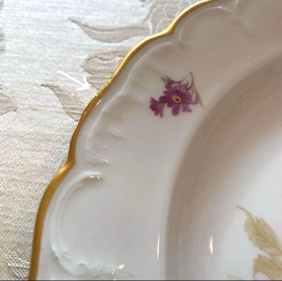 【KPMベルリン】印象主義「花と蝶」 金彩 レリーフ 皿／ディナー 13