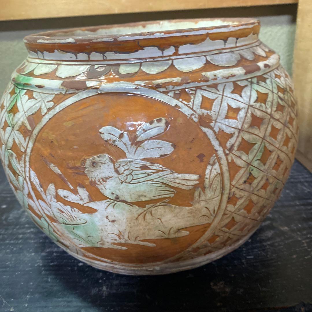 中国古玩　鳥華図花瓶　23cm18cm