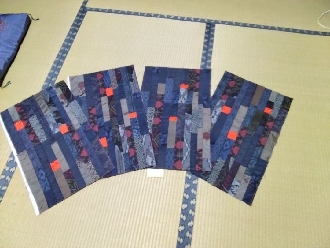 古布襤褸　大島紬　大島紬のパッチワーク手提げ　木の取っ手