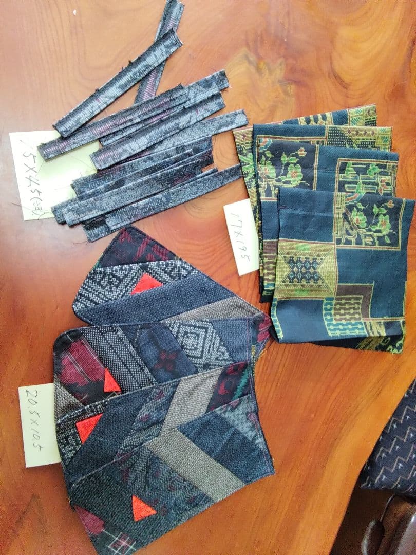 古布襤褸　大島紬　大島紬のパッチワーク手提げ　木の取っ手