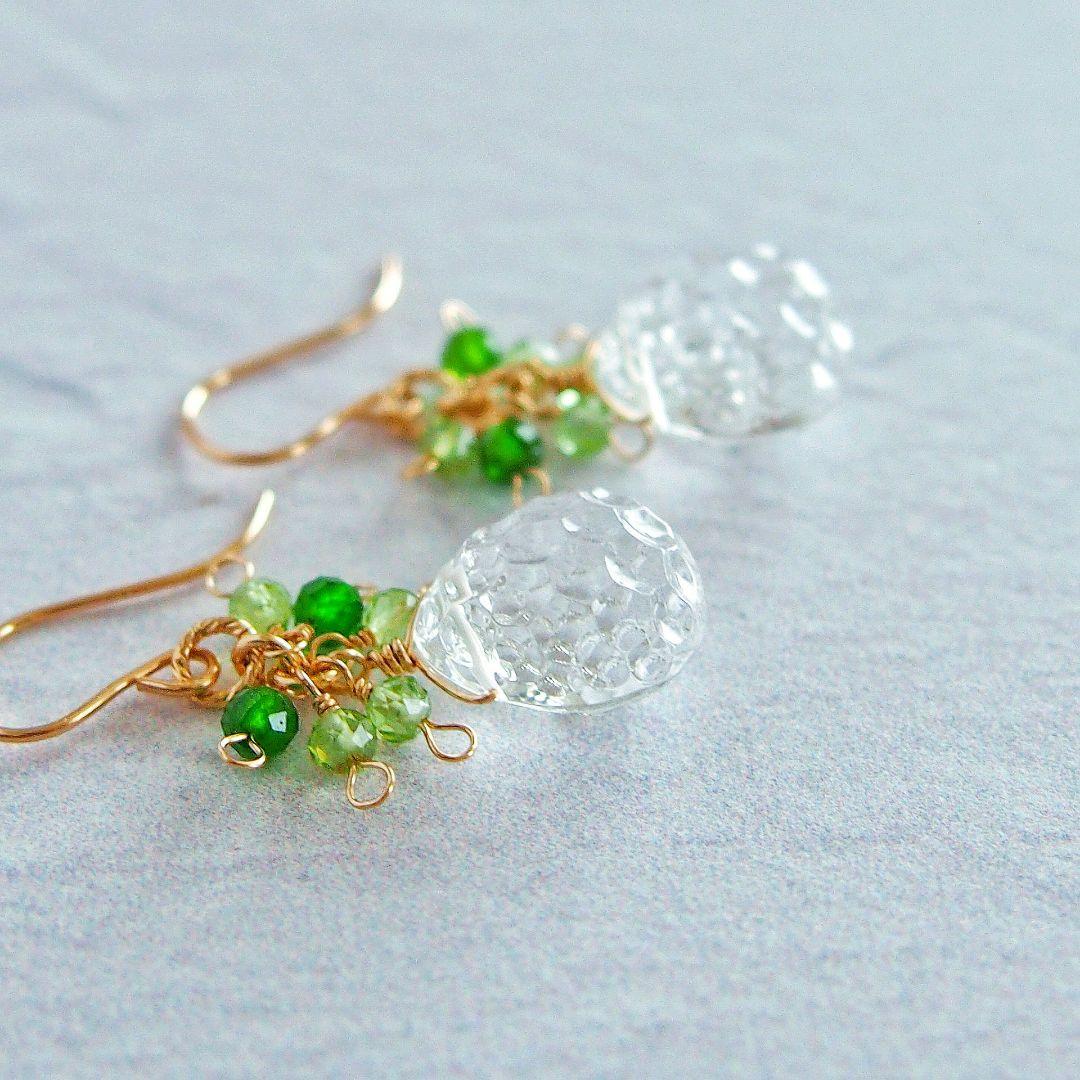 ※専用　クリスタルクォーツ　ハニカムカービング　ピアス　　14kgf