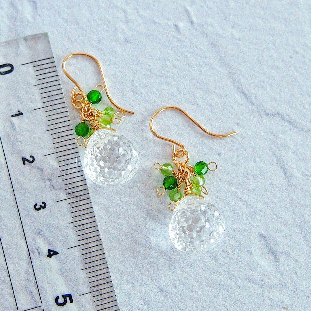 ※専用　クリスタルクォーツ　ハニカムカービング　ピアス　　14kgf