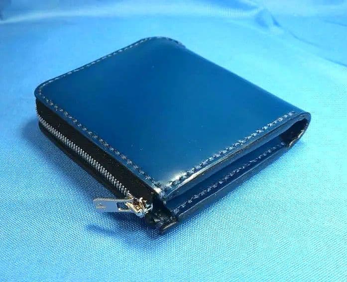 レザークラフト コードバン蝋引き革 紺色 L字ファスナー財布 ★HG【在庫有り】