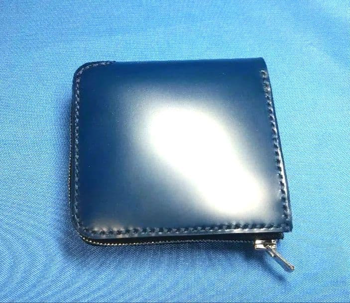 レザークラフト コードバン蝋引き革 紺色 L字ファスナー財布 ★HG【在庫有り】