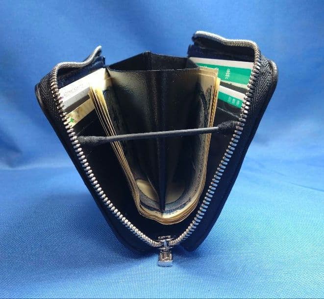 レザークラフト コードバン蝋引き革 紺色 L字ファスナー財布 ★HG【在庫有り】