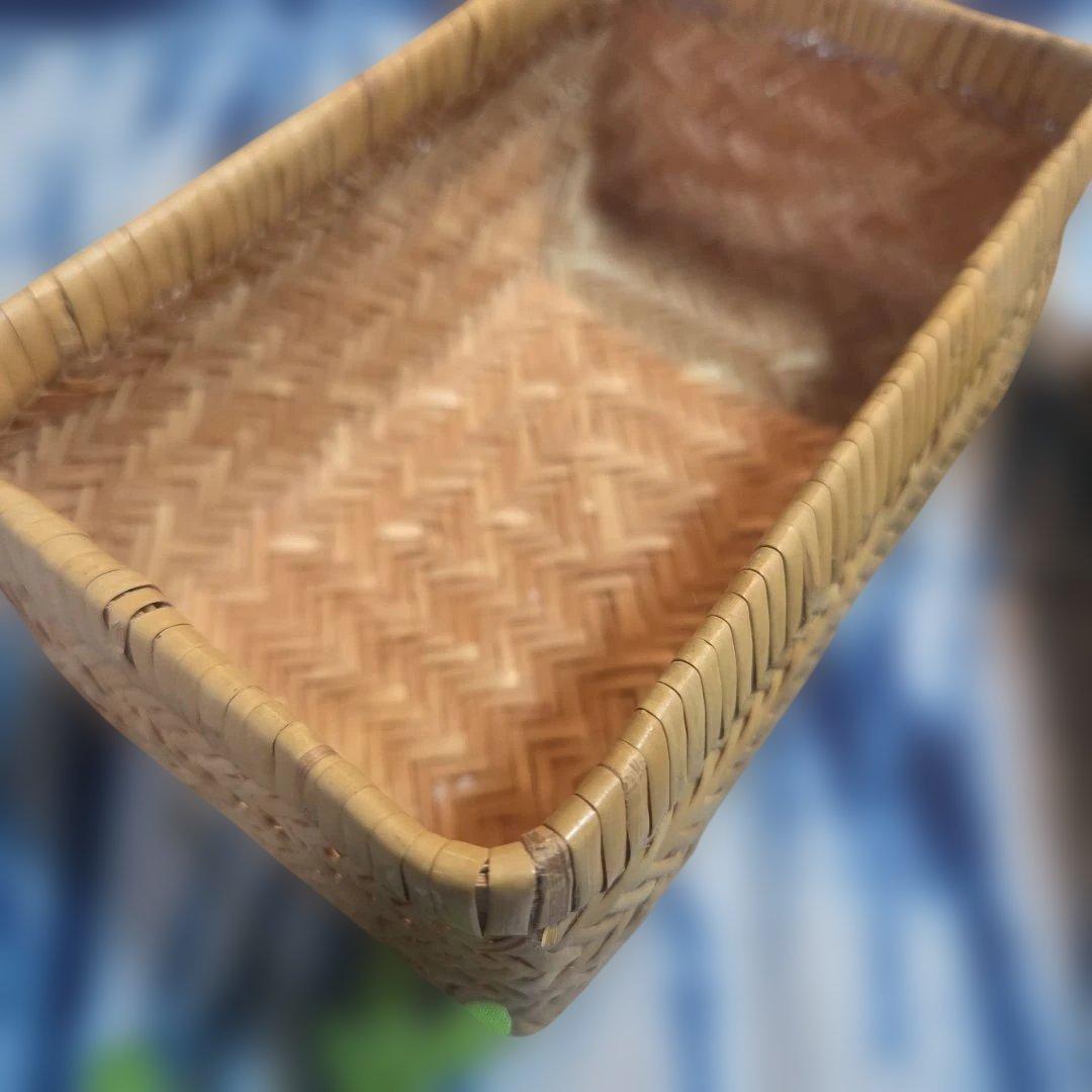 鳥越竹細工　弁当箱　 小物入れ　すず竹　竹かご弁当箱　藍染ハンカチ　竹工芸