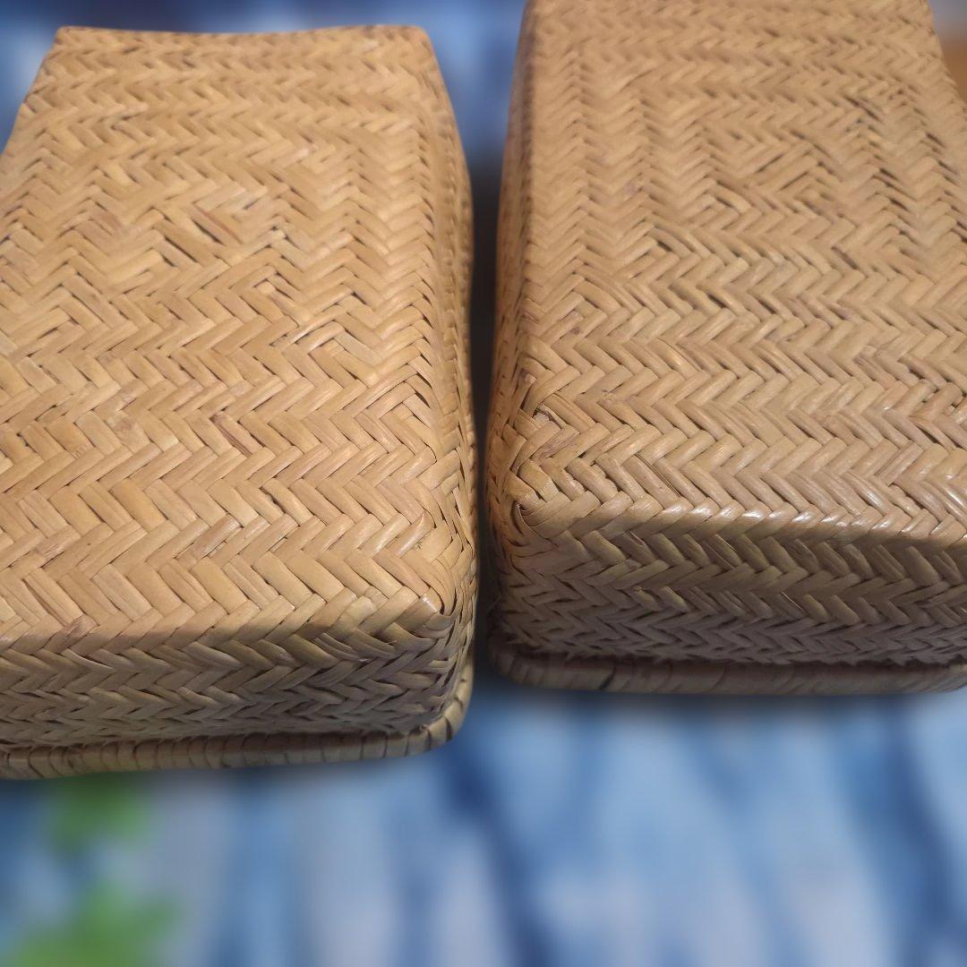 鳥越竹細工　弁当箱　 小物入れ　すず竹　竹かご弁当箱　藍染ハンカチ　竹工芸