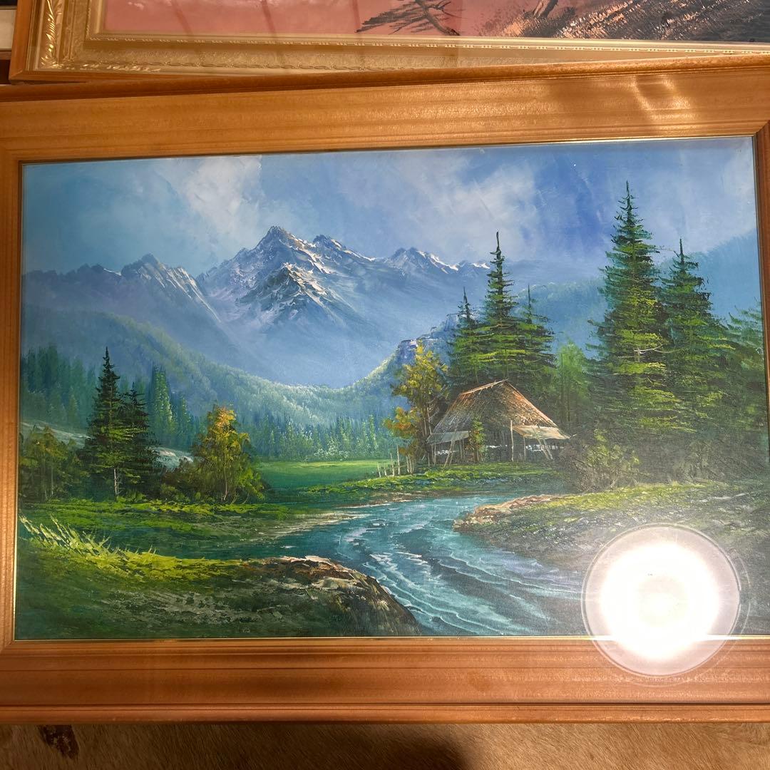 S. Yang 風景画 油彩画 木製フレーム