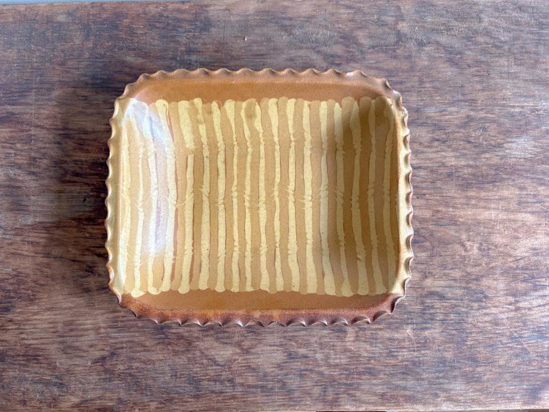 os樣値下げ依頼対応　湯町窯　スリップウェア角皿　デッドストック　未使用品