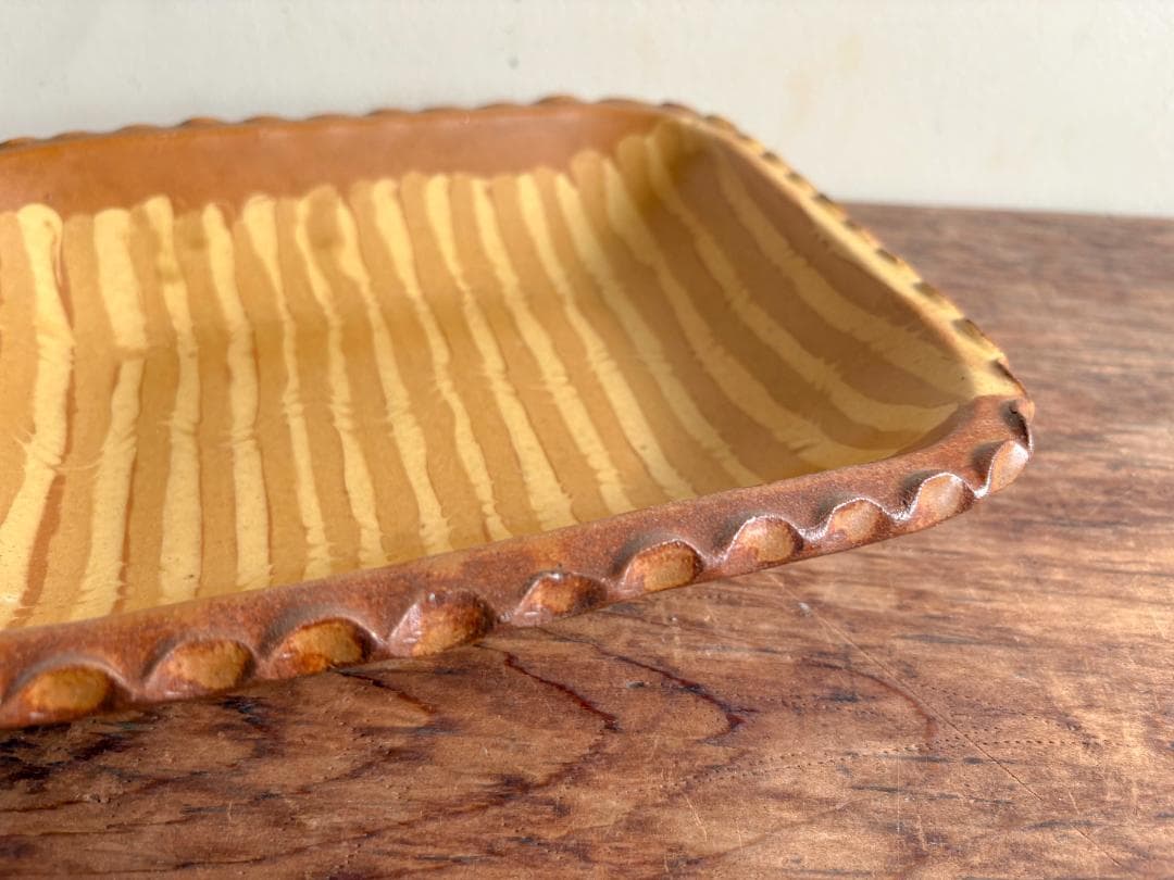 os樣値下げ依頼対応　湯町窯　スリップウェア角皿　デッドストック　未使用品