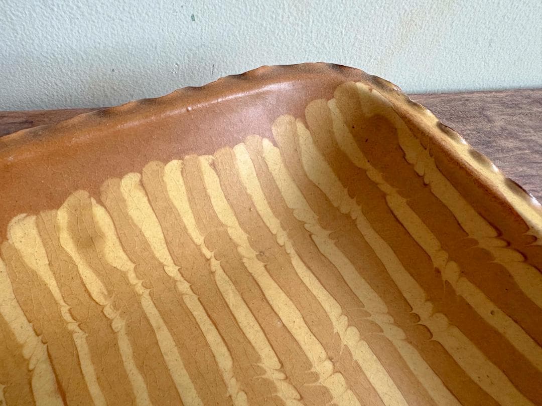 os樣値下げ依頼対応　湯町窯　スリップウェア角皿　デッドストック　未使用品