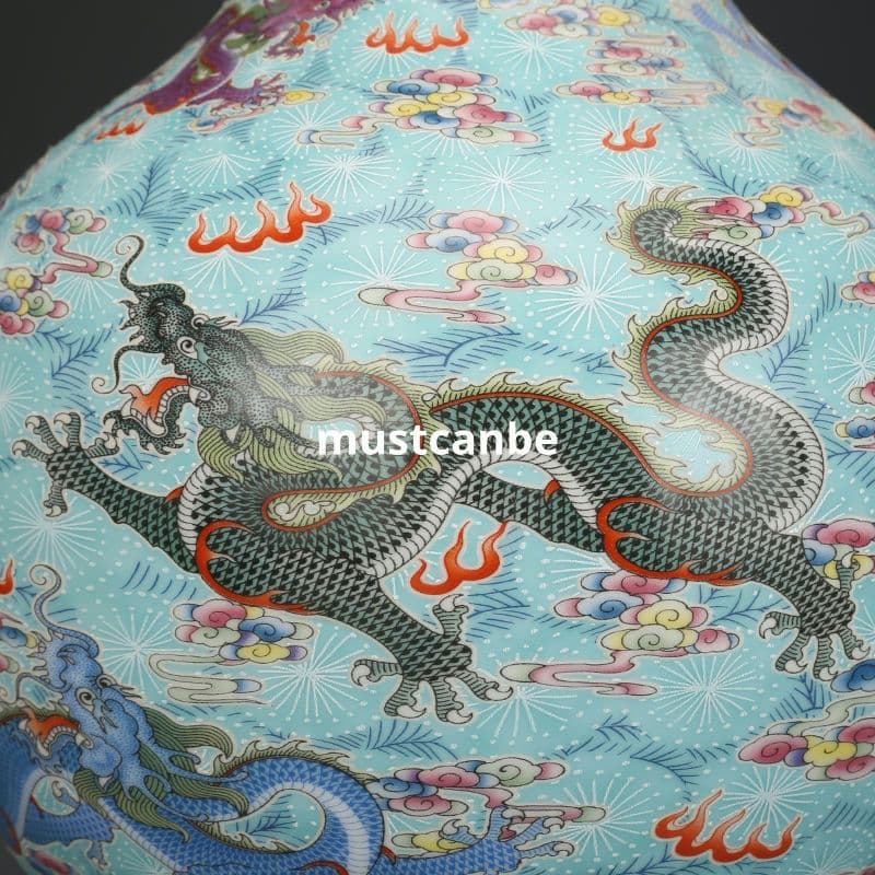 清雍正琺瑯彩竜紋帯夜光賞瓶 景徳鎮 陶磁器 装飾品 現代工芸品美術品 置物