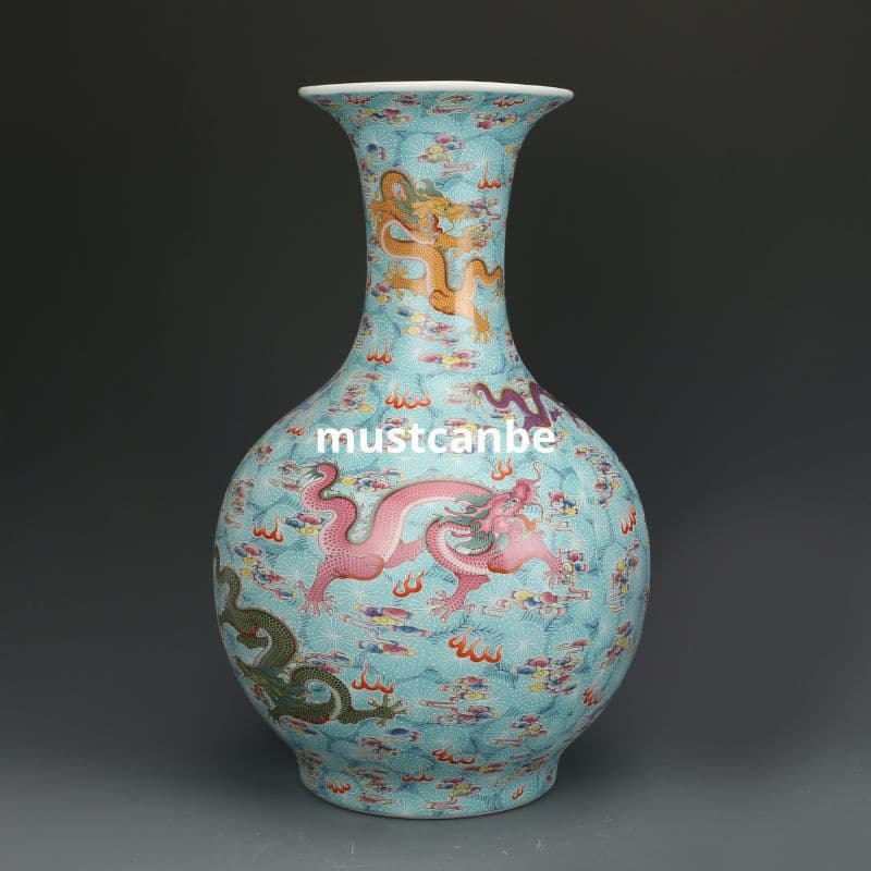 清雍正琺瑯彩竜紋帯夜光賞瓶 景徳鎮 陶磁器 装飾品 現代工芸品美術品 置物