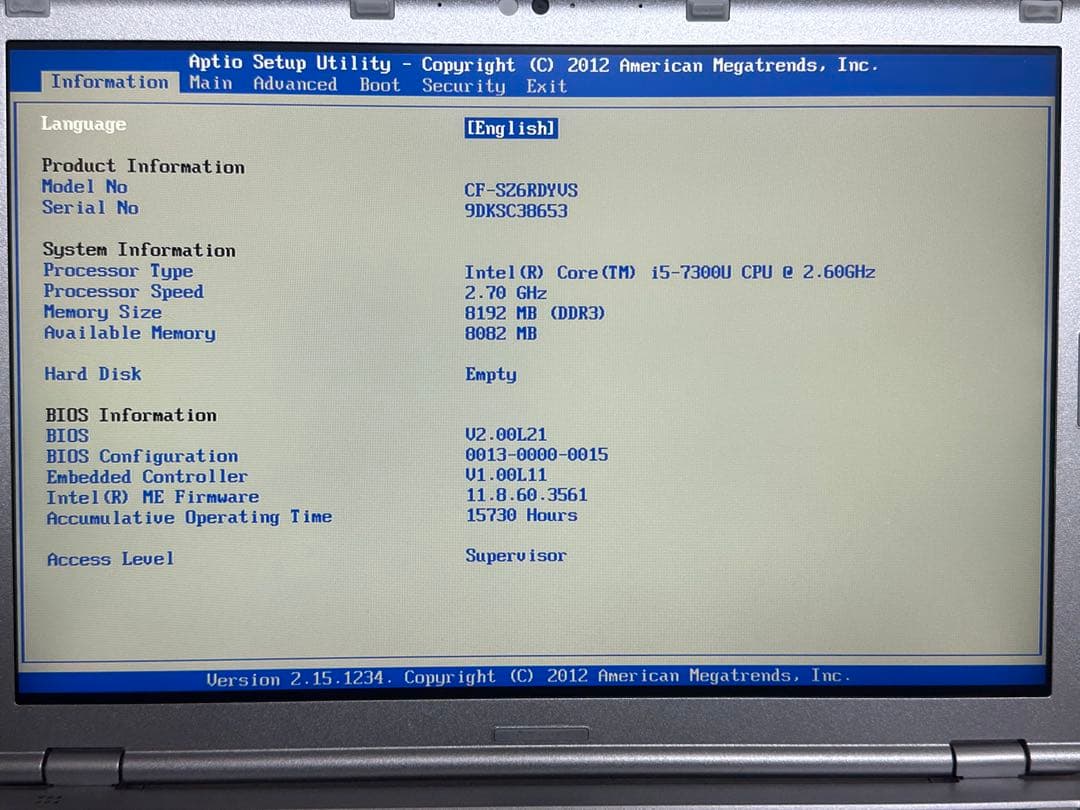 その他ノートPC本体 Panasonic CF-SZ6 Core i5-7300U