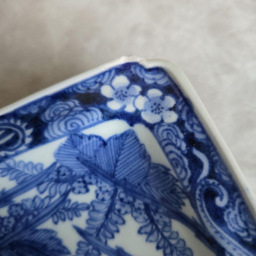 古伊万里　鳳凰　桐　染付　角皿　江戸時代　骨董　金直し　金継ぎ　アンティーク