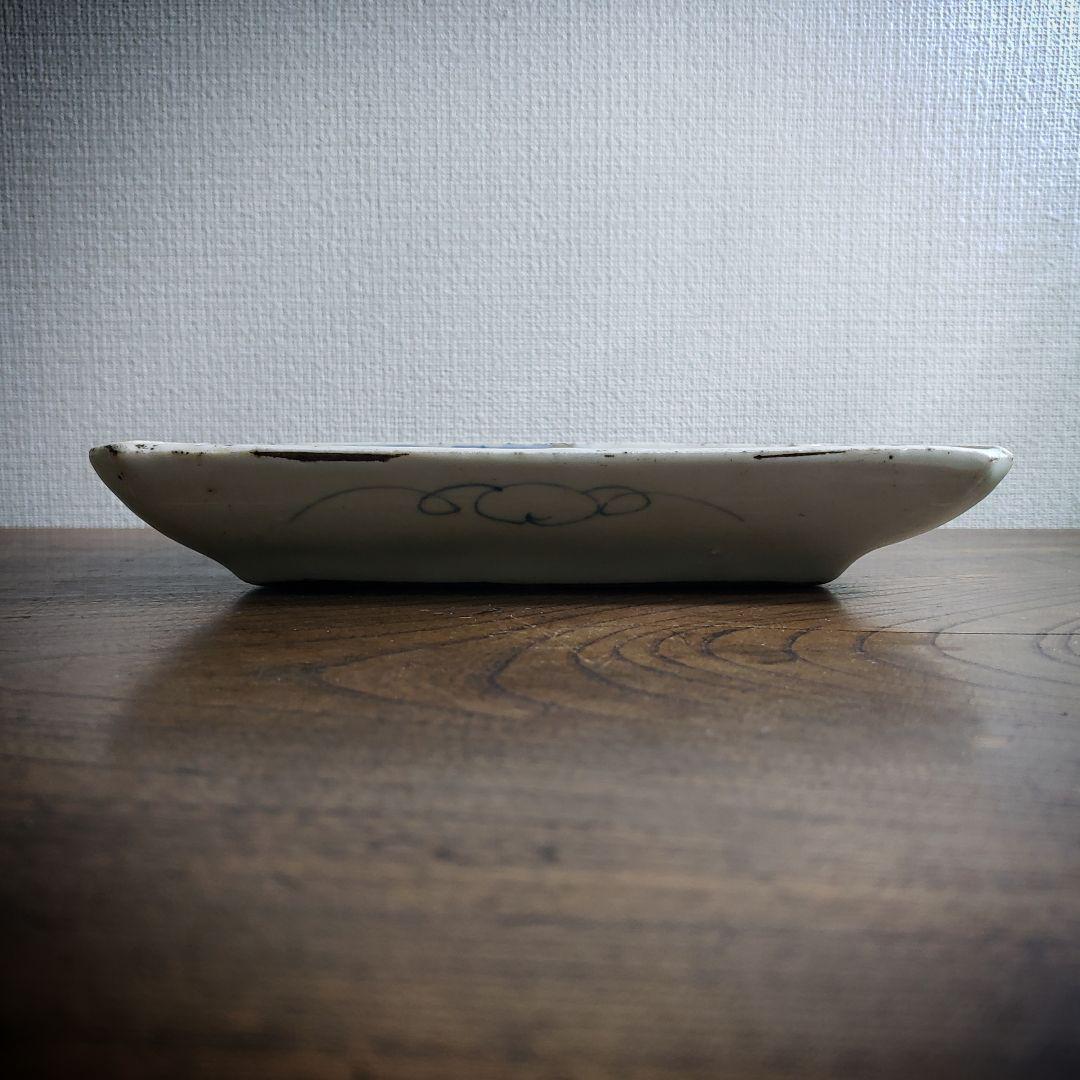 古伊万里 染付松竹梅図長皿 牡丹唐草 花唐草 鮎皿 江戸後期 厚手 訳あり